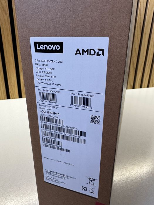 Новий Lenovo LOQ 15.6" AMD Ryzen 7 250 RTX 5060 8Gb GDDR7 16 Gb 1 Tb