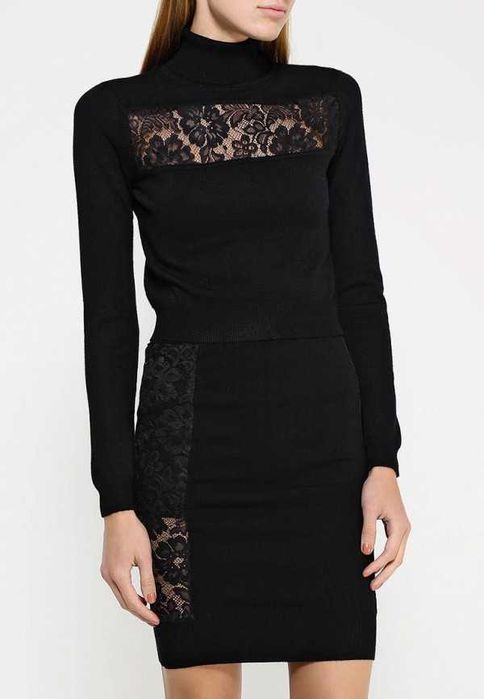 Новый черный трикотажный костюм мини-юбка и джемпер qed london 46/48