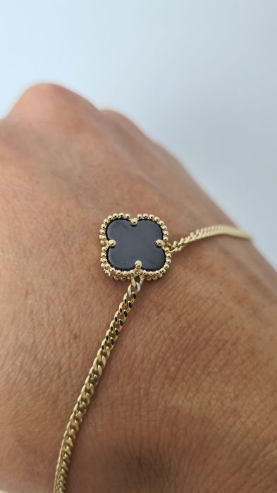 Nowy złoty łańcuszek typu Van Cleef czarna koniczyna pancerka p. 585