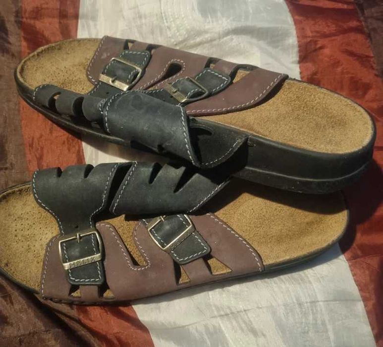 Klapki skórzane r. 47 męskie skóra sandały brązowe czarne