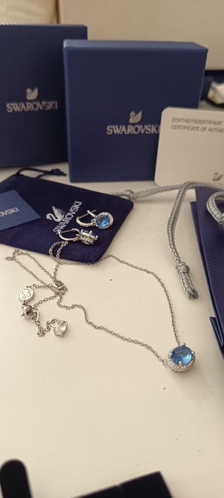 Conjunto Swarovski Original - Colar e Brincos Cristais Azuis