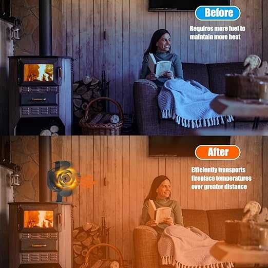 VAZILLIO Wentylator kominkowy oscylacyjny, bez prądu belki temperatury