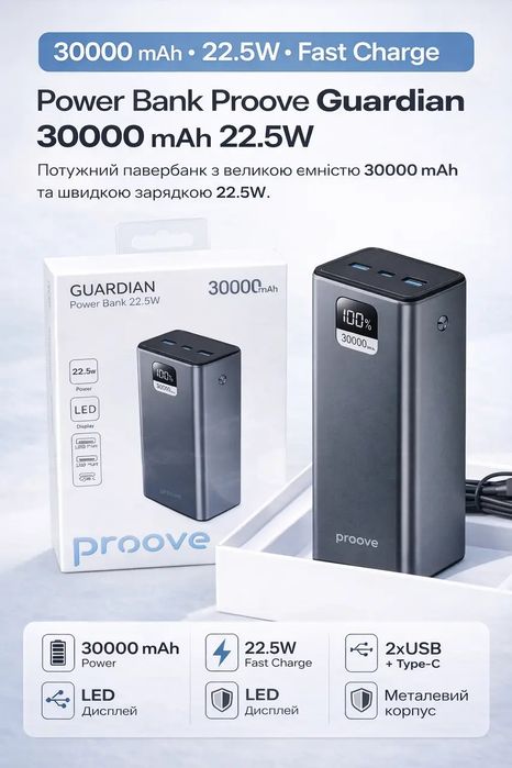 Якісний powerbank Proove guardian 22.5w 30000mah  для роутера