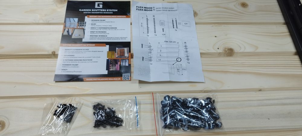 Kompletny system do montażu ruchomych deseczek-świerk AB 120cm