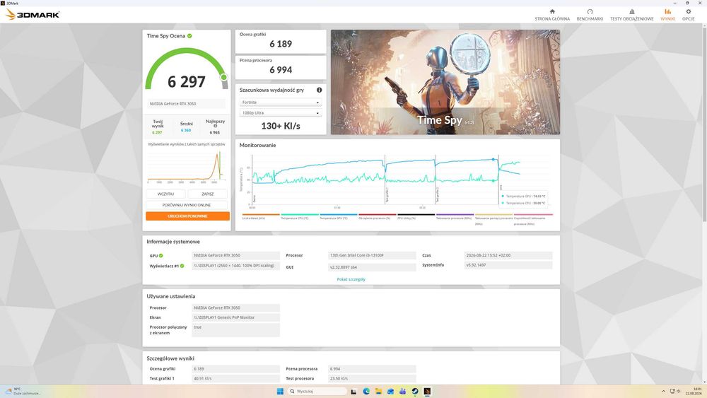 Komputer do gier Intel Core i3 13100F/B760M/RTX3050/16GB DDR4/1TB NVMe gen.4