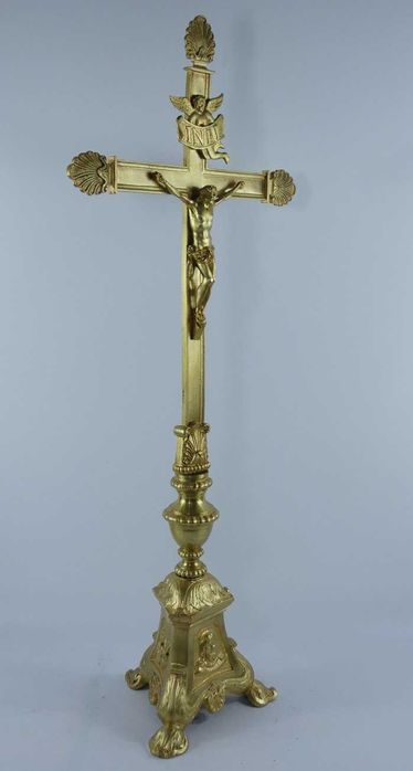 Ołtarzowy Krzyż krucyfiks mosiądz pasyjka JEZUS Maryja GOTYK 80 cm