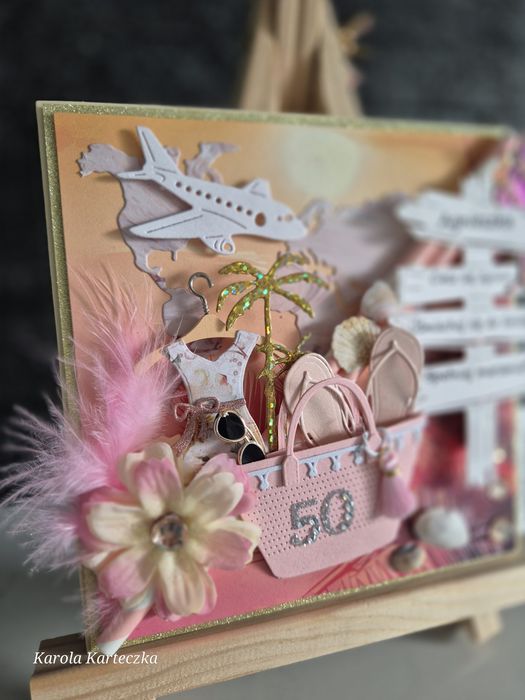 Kartka 30/40/50/60/70 wakacyjna, plaża, kobieca