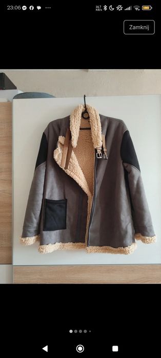 Stylowy kożuszek damski jesienny fall autumn jacket Eco faux fur coat