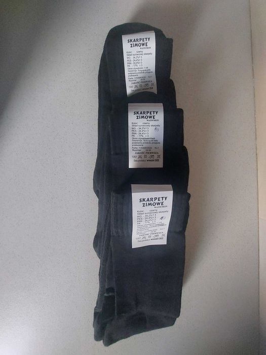 Skarpety zimowe 3 pary, czarne, wysokie rozm. 29-30
