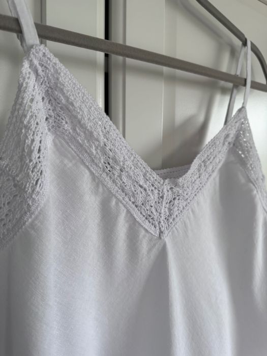 Marks&Spencer M&S lniany top biały crochet XL