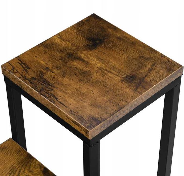 Kwietnik Stojący Metalowy Loft Industrialny Dwa Poziomy Postarzany Dąb 67cm