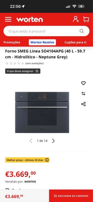 Forno e microondas SMEG  com vapor SO4104APG (40 L   Hidrolítico