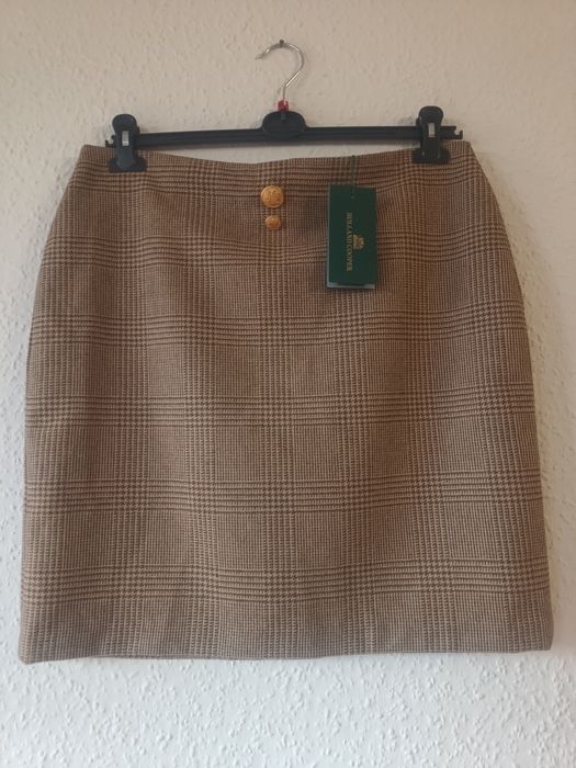 Spódnica damska mini Marka premium wełna kratka brąz beż 44  nowa z me