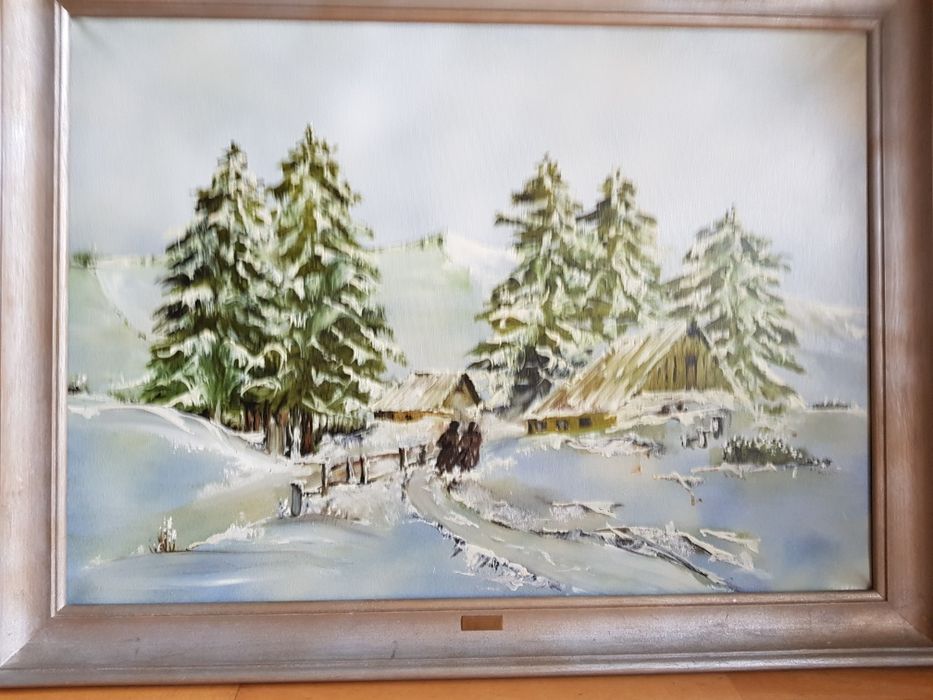 Zima w górach olejny obraz