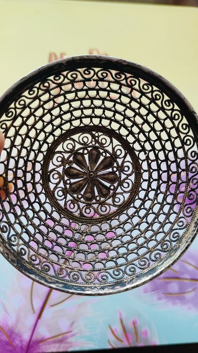 Тарельце, блюдце скань винтаж серебрение мельхиор