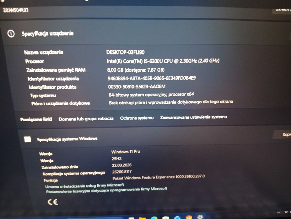 Lenovo ThinkPad T570 / 15.6" / Intel Core i5-6200U / 8GB RAM / 128GB SSD / HD / Win 11