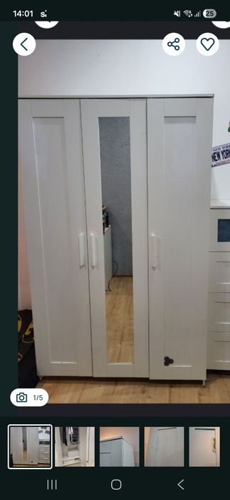 Ikea brimnes szafa trzydrzwiowa lustro biała