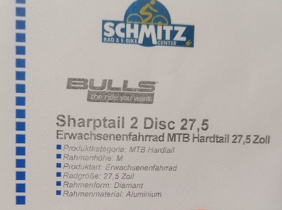 Rower NOWY MTB Bulls Sharptail 2 Disc Black Matt 27,5