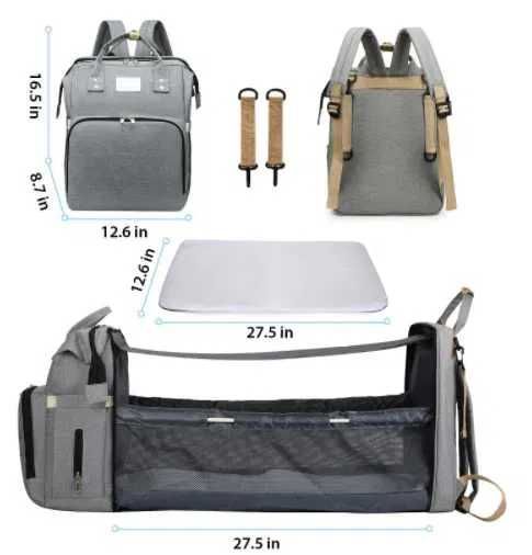 Mochila Mala Fraldário com Berço Portátil e Cama de Bebé USB Dobrável NOVO