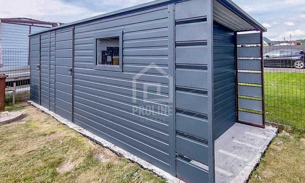 Schowek Domek Ogrodowy 5x2m +Wiata 0,5m 2x Drzwi Okno dach spad PLG158