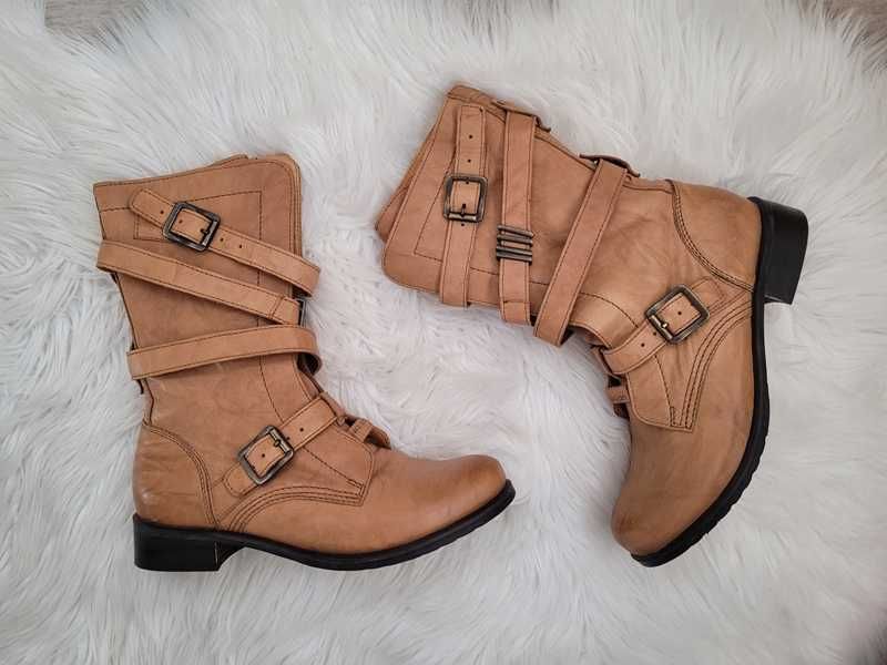 Brązowe (camelowe), skórzane buty / botki / workery, Wojas 37