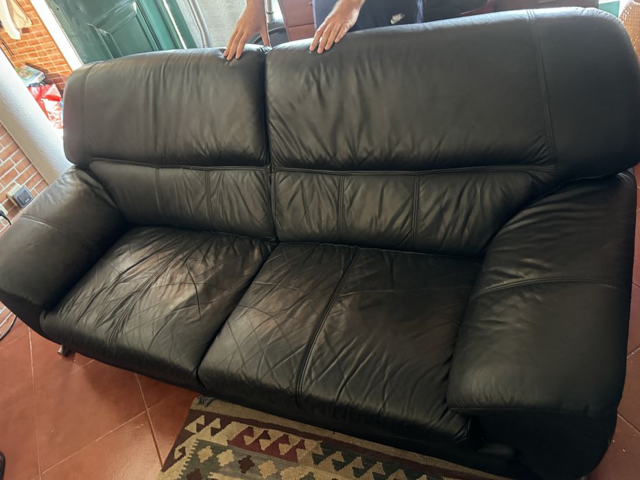 Sofá pele 3 lugares preto para recolha charneca
