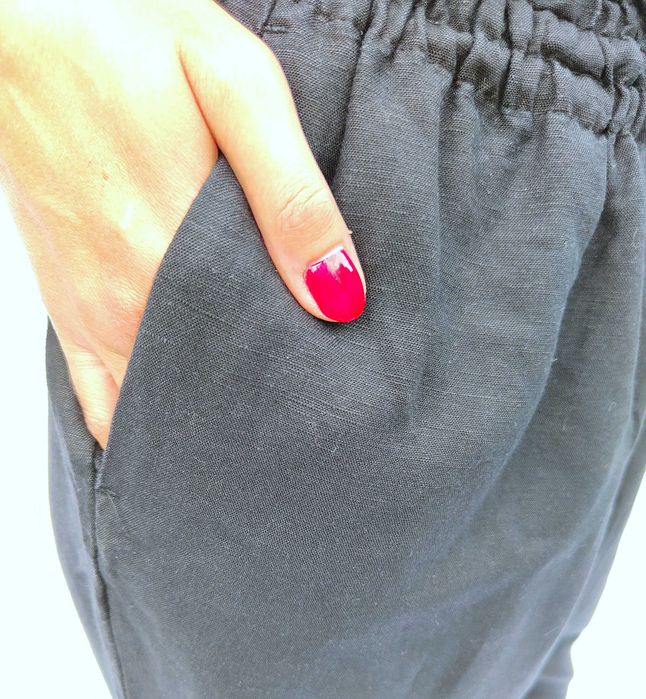 Spodnie czarne M 38 H&M len lniane wiskoza wideleg szerokie boho