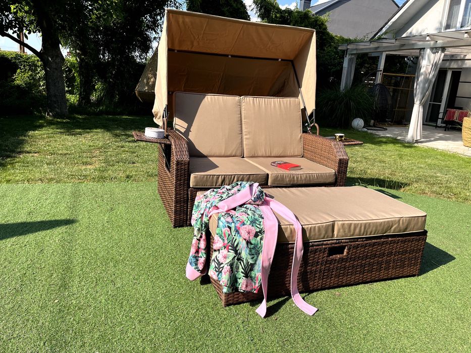Leżanka CAPRI sofa pufa technorattan brąz lub szary dwuosobowy leżak