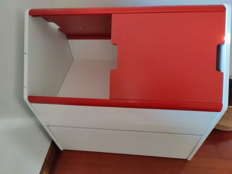 Módulo de arrumação com gaveta, branco e vermelho (Como Novo)