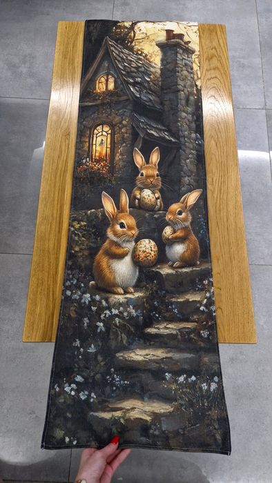 Bieżnik świąteczny Wielkanocny zające 140cm x 40cm