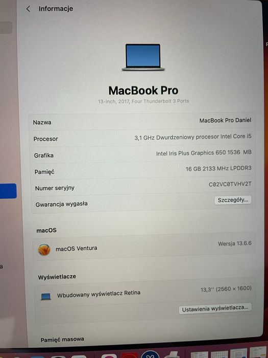 Laptop Apple MacBook Pro 13” 16GB 256GB Touchbar