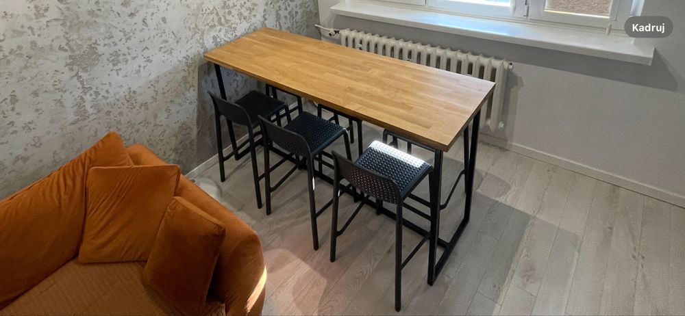 Stoł dębowy wysoki barowy bar loft krzesła restauracja