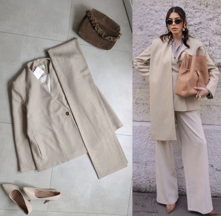 Zara marynarka szal m 38 kremowa