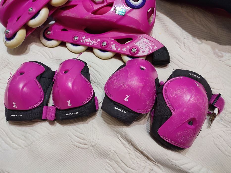 Patins em linha + saco + capacete + proteções