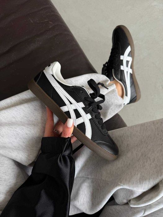 ONITSUKA TIGER  BLACK LEATHER (36-42) Кроссовки черно-белые онитсука