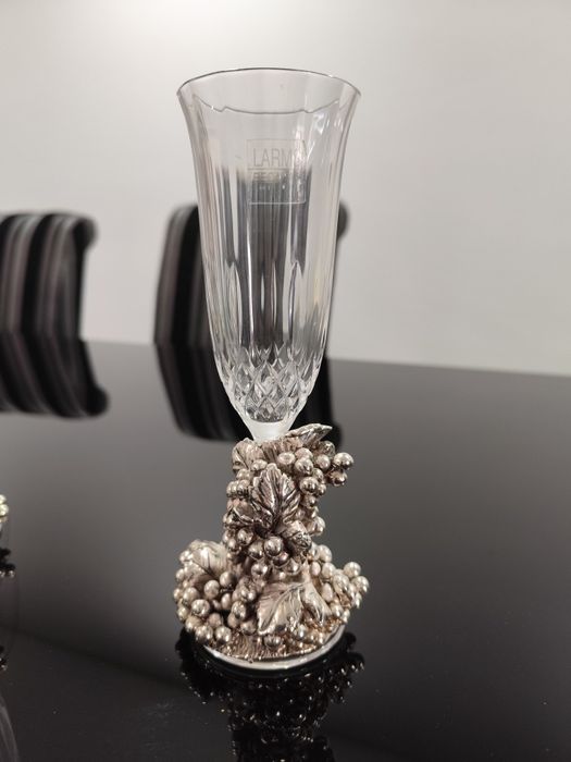 Flutes de champanhe (4) artesanais, trabalho assombroso em PRATA 925