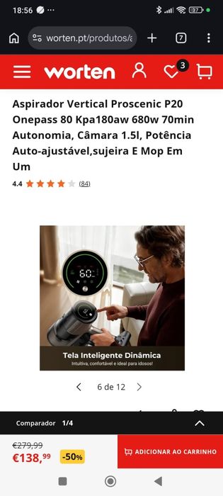 Aspirador vertical Proscenic P20 OnePass 80 como novo