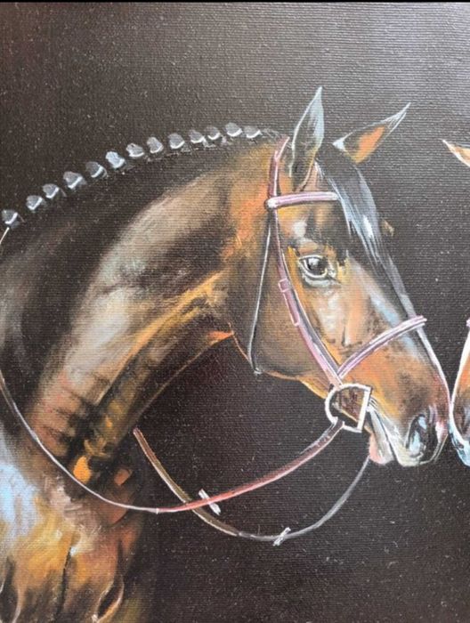Pintura a óleo dois cavalos