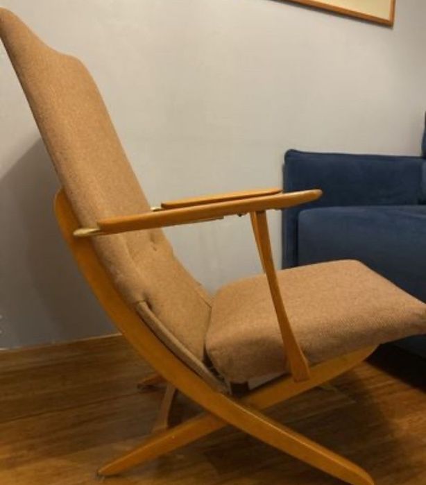 Fotel, drewno, rozkladany, drewno, mid century
