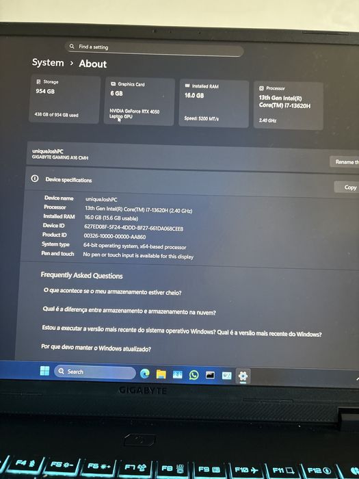 Gigabyte gaming A16  I7-13620H  RTX 4050