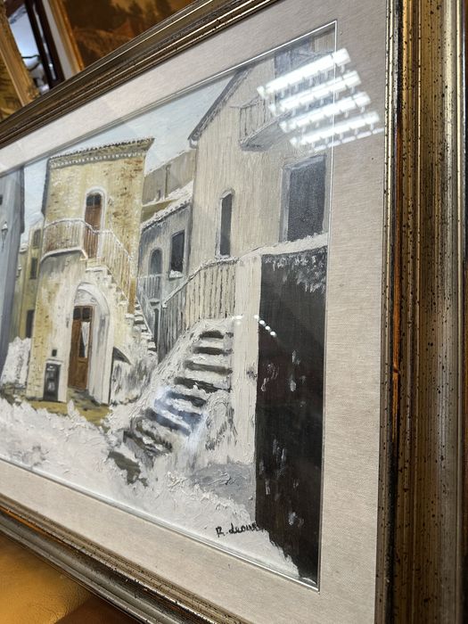 Pięknie oprawiony za szkłem obraz olejny na płótnie