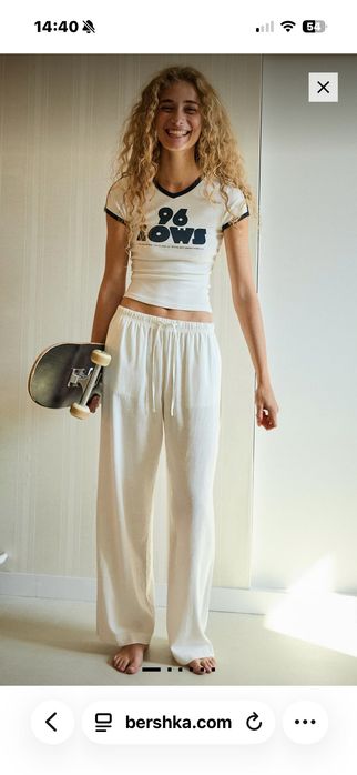 Білі штани з льону жіночі Bershka