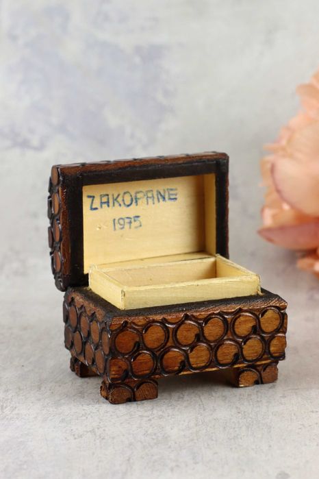 Drewniane pudełeczko Zakopane 1975 retro prl szkatułka