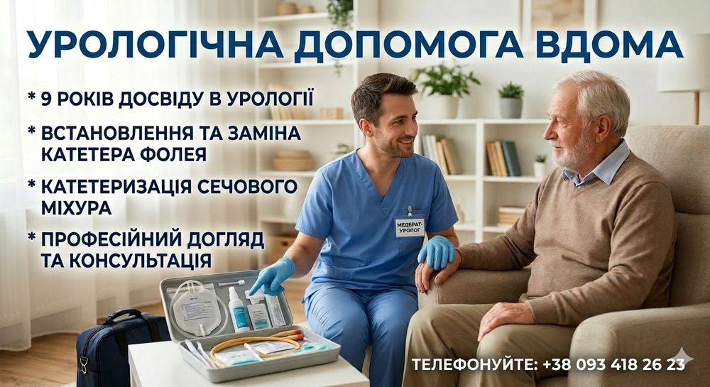 Урологічна допомога вдома: постановка та заміна катететора, догляд.