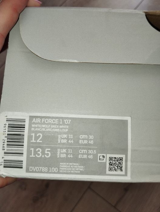Nike Air Force 1 '07 skórzane white/ Wolf Grey 46 (30)
 rozmiar 46