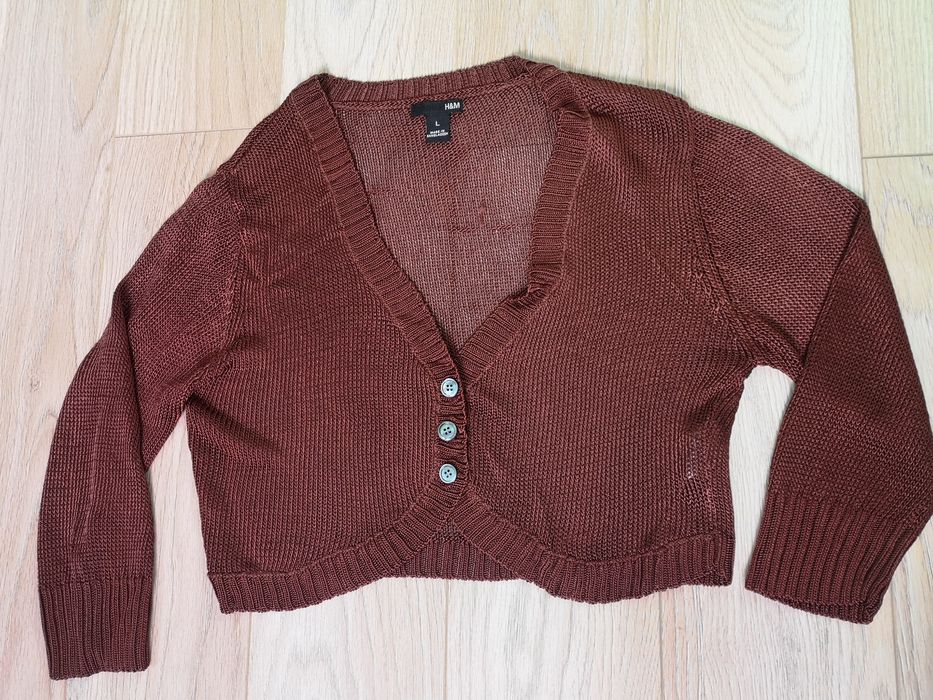 Sweterek -  bolerko, H&M, brązowy z błyszczącą nitką, krótki, rozm.. L