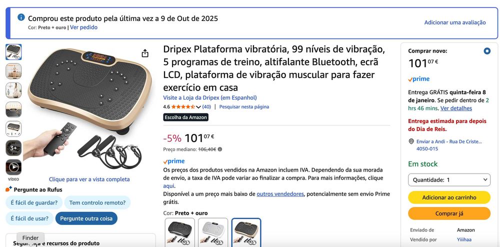 Plataforma vibratória para exercícios, pouco usada
