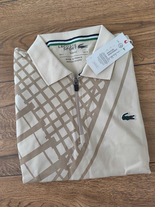 Nowa koszulka męska polo Lacoste M bawełna beżowa