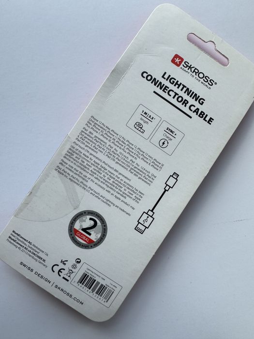 Cabo carregamento SKROSS 1m, branco, para iPhone, iPad e iPod