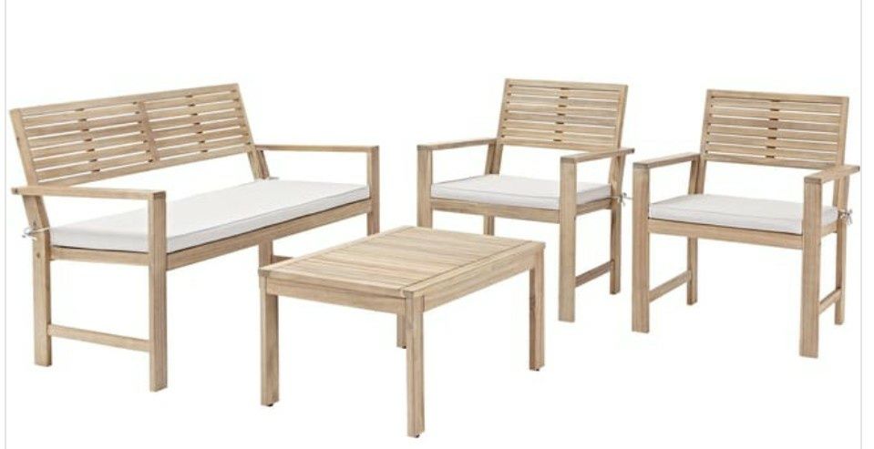 Conjunto de jardim em acácia, para 4pax, novo, já montado com almofada